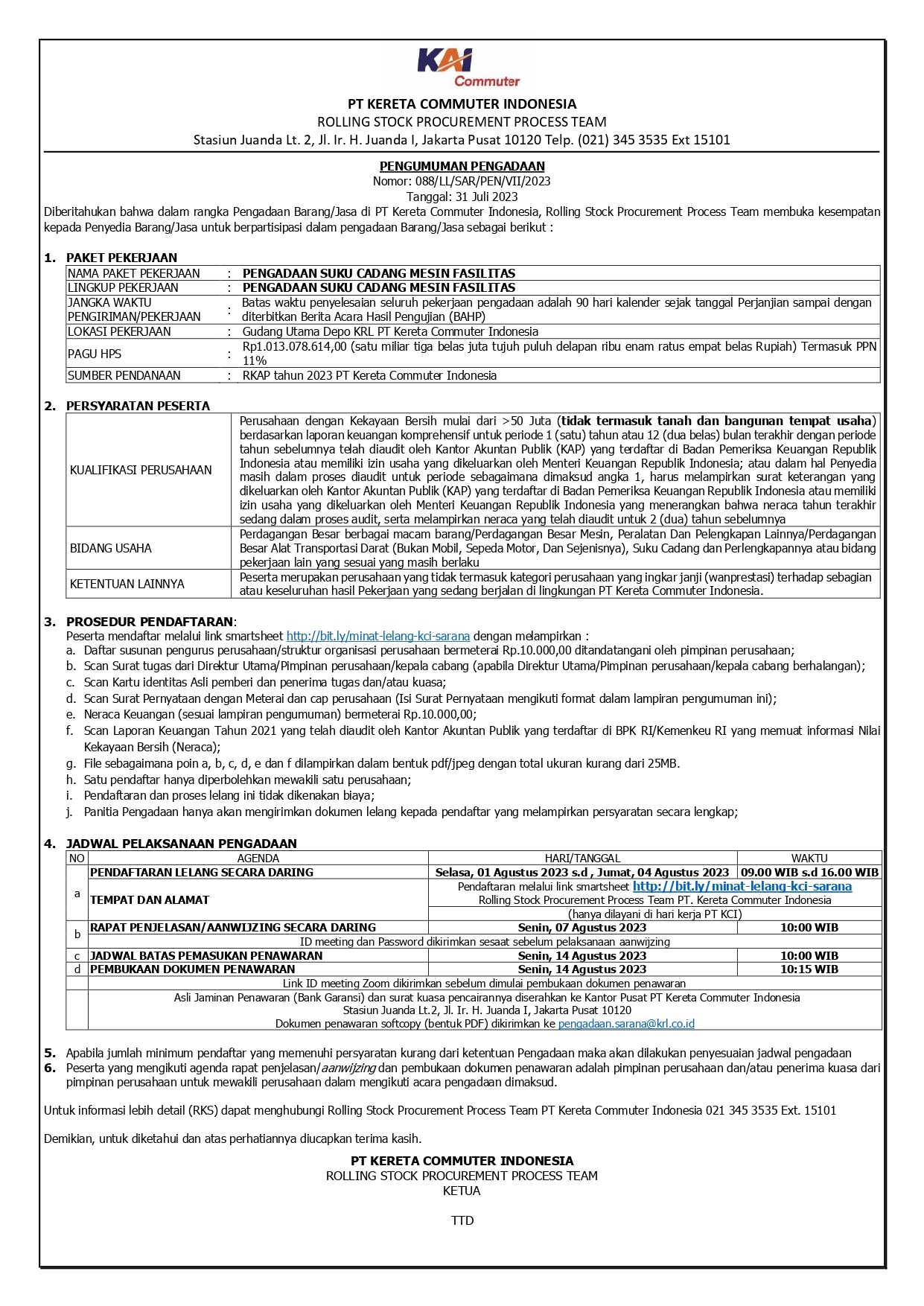 088 pengumuman pengadaan suku cadang fasilitas page 0001